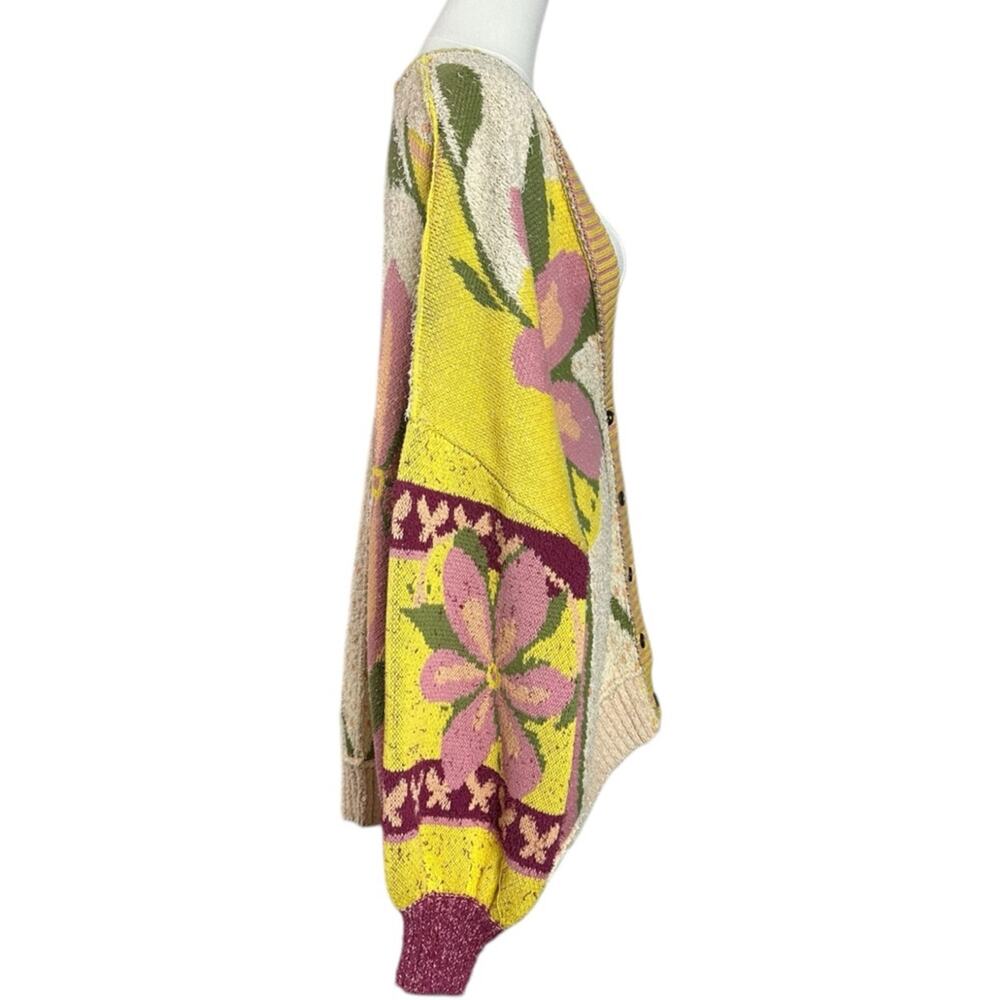 Free People Oversized Bohemian Bali Tropical Garden Cardigan Sweater Size Medium - Picture 4 of 14